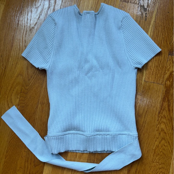 Aritzia Wilfred Light Blue Knit Short Sleeve Wrap Tie Top - Picture 2 of 6